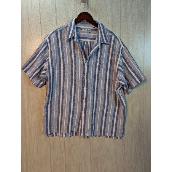 Vintage L.L. Bean Shirt Men's XL Cool Weave 100% Cotton Woven Striped Blue White - Picture 1 of 6
